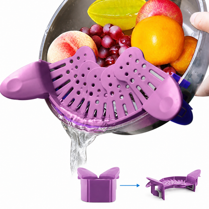 Purple Creative Silicone Foldable Clip On Kitchen Strainer Collapsible Colander