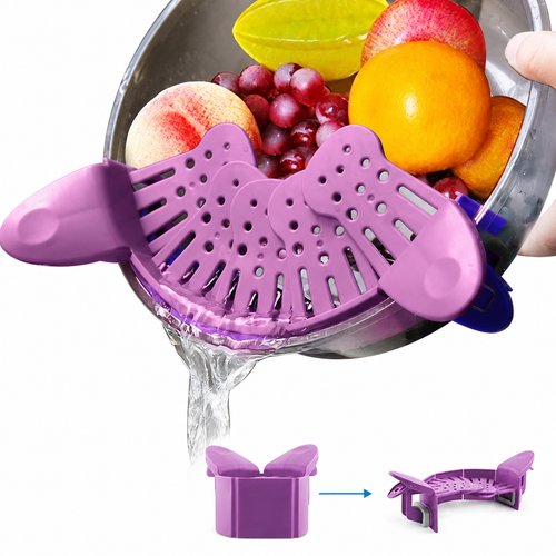 Purple Creative Silicone Foldable Clip On Kitchen Strainer Collapsible Colander