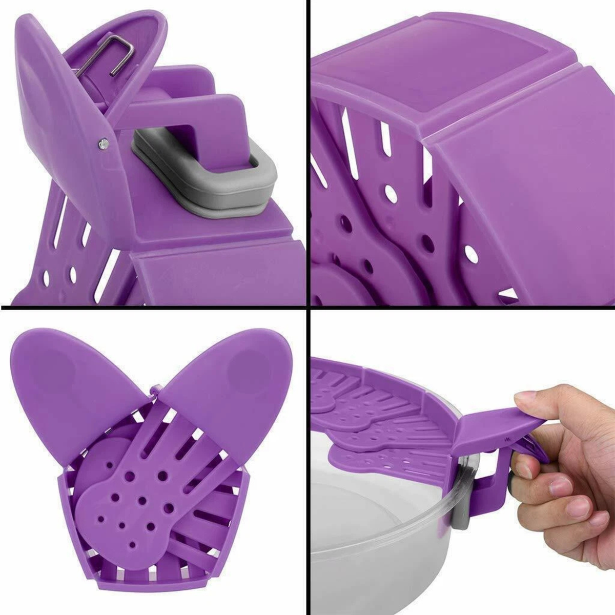 Purple Creative Silicone Foldable Clip On Kitchen Strainer Collapsible Colander