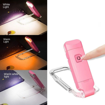 Pink 3 Colour LED Book Reading Light Clip On Rechargeable Night Lamp