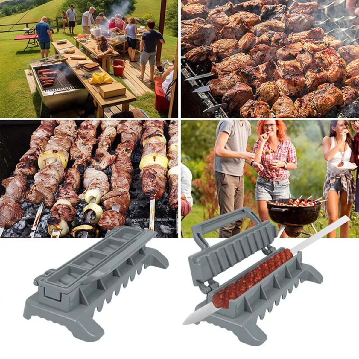 Portable Folding Kebab Skewer Maker BBQ Meat Kabob Press Outdoor Tool