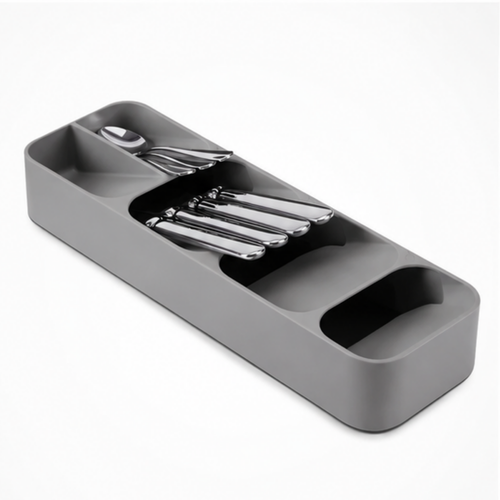 Grey Cutlery Organiser Kitchen Drawer Spoon Tray Insert Utensil Holder 1x