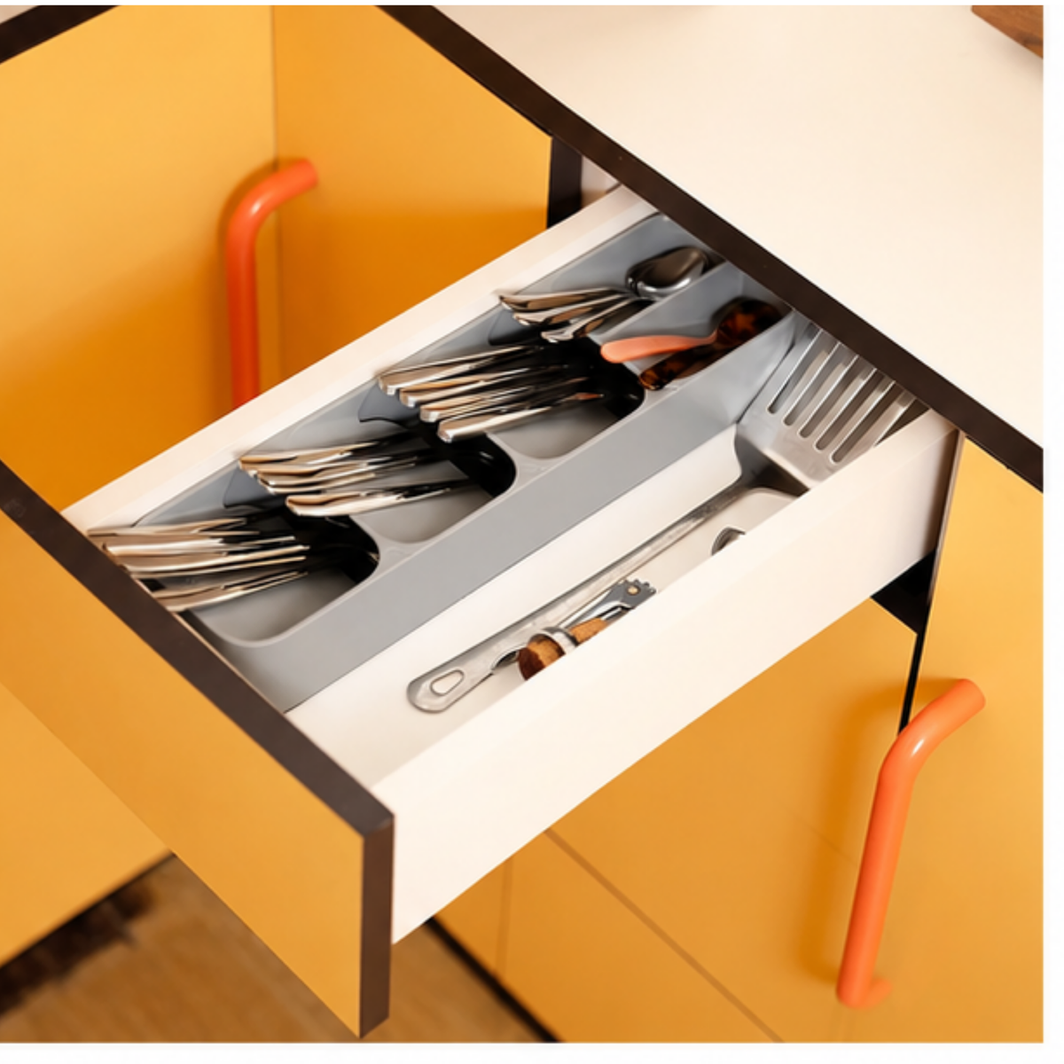 Grey Cutlery Organiser Kitchen Drawer Spoon Tray Insert Utensil Holder 1x