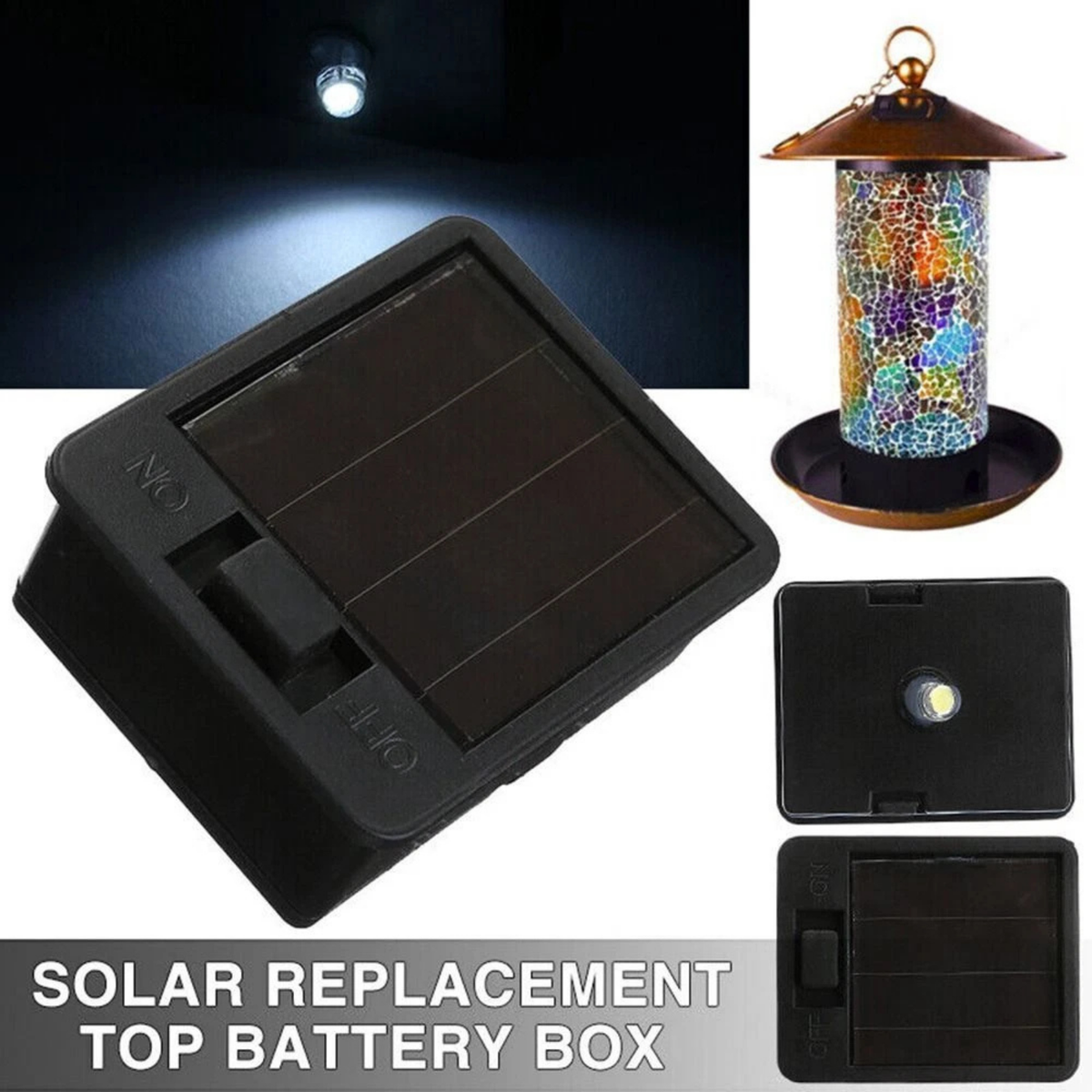 Solar Lantern Replacement Top LED Battery Box Outdoor Garden Light