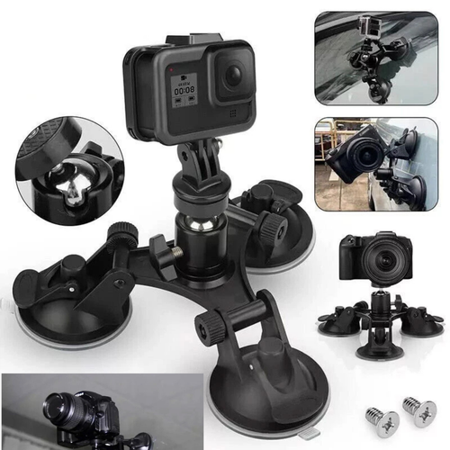 Heavy Duty Triple Suction Cup Car Mount 360 Camera Holder for GoPro