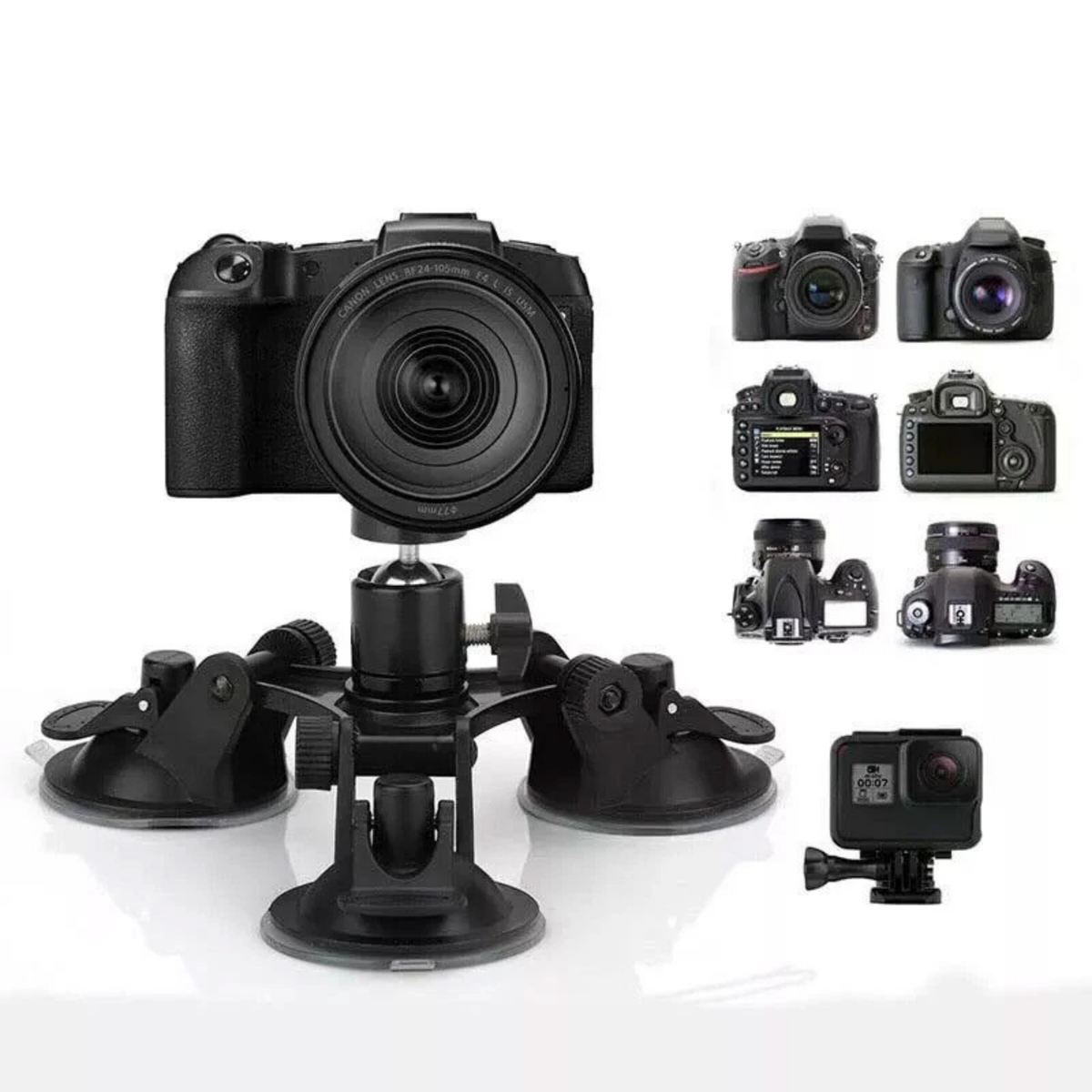 Heavy Duty Triple Suction Cup Car Mount 360 Camera Holder for GoPro
