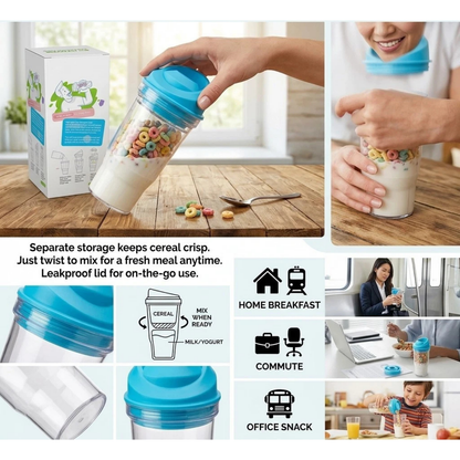 Crunch Cup Cereal Tumbler Portable Leakproof Breakfast Travel Cup Blue