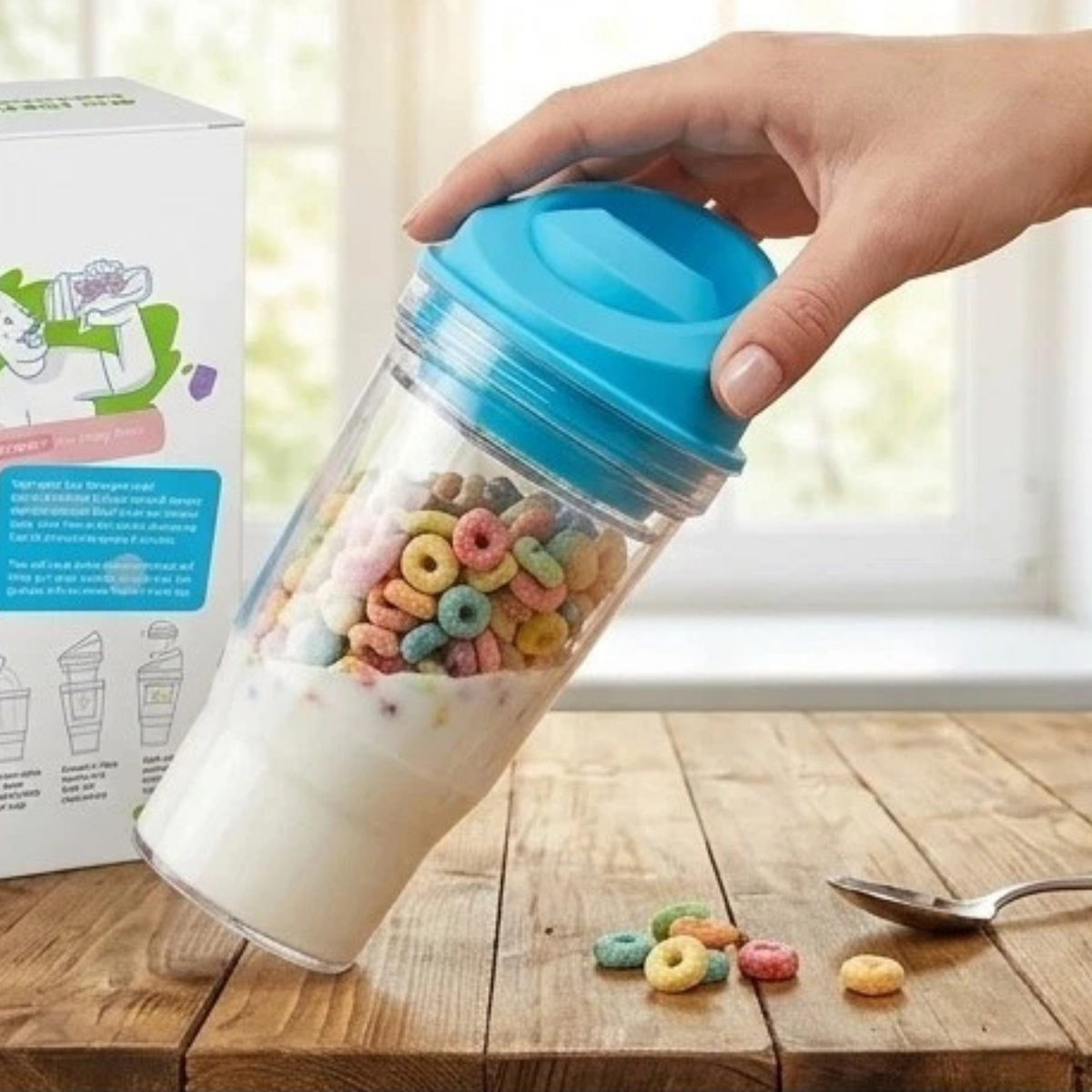Crunch Cup Cereal Tumbler Portable Leakproof Breakfast Travel Cup Blue