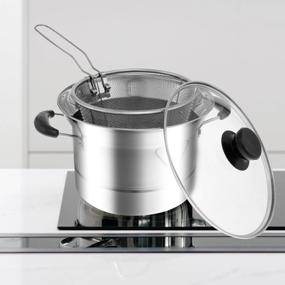 Stainless Steel Deep Fryer Pot Strainer Basket Lid Kitchen Cooking Pot