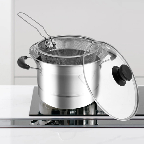 Stainless Steel Deep Fryer Pot Strainer Basket Lid Kitchen Cooking Pot