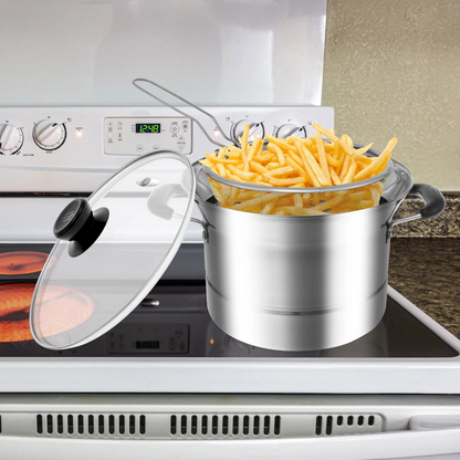 Stainless Steel Deep Fryer Pot Strainer Basket Lid Kitchen Cooking Pot