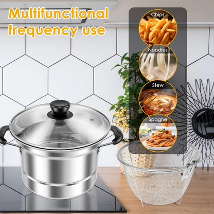Stainless Steel Deep Fryer Pot Strainer Basket Lid Kitchen Cooking Pot
