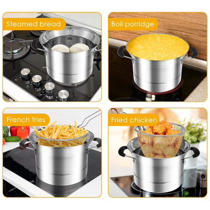 Stainless Steel Deep Fryer Pot Strainer Basket Lid Kitchen Cooking Pot