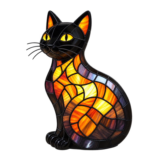 1X Retro Stained Glass Cat Lamp Tabletop Night Light Home Decor B