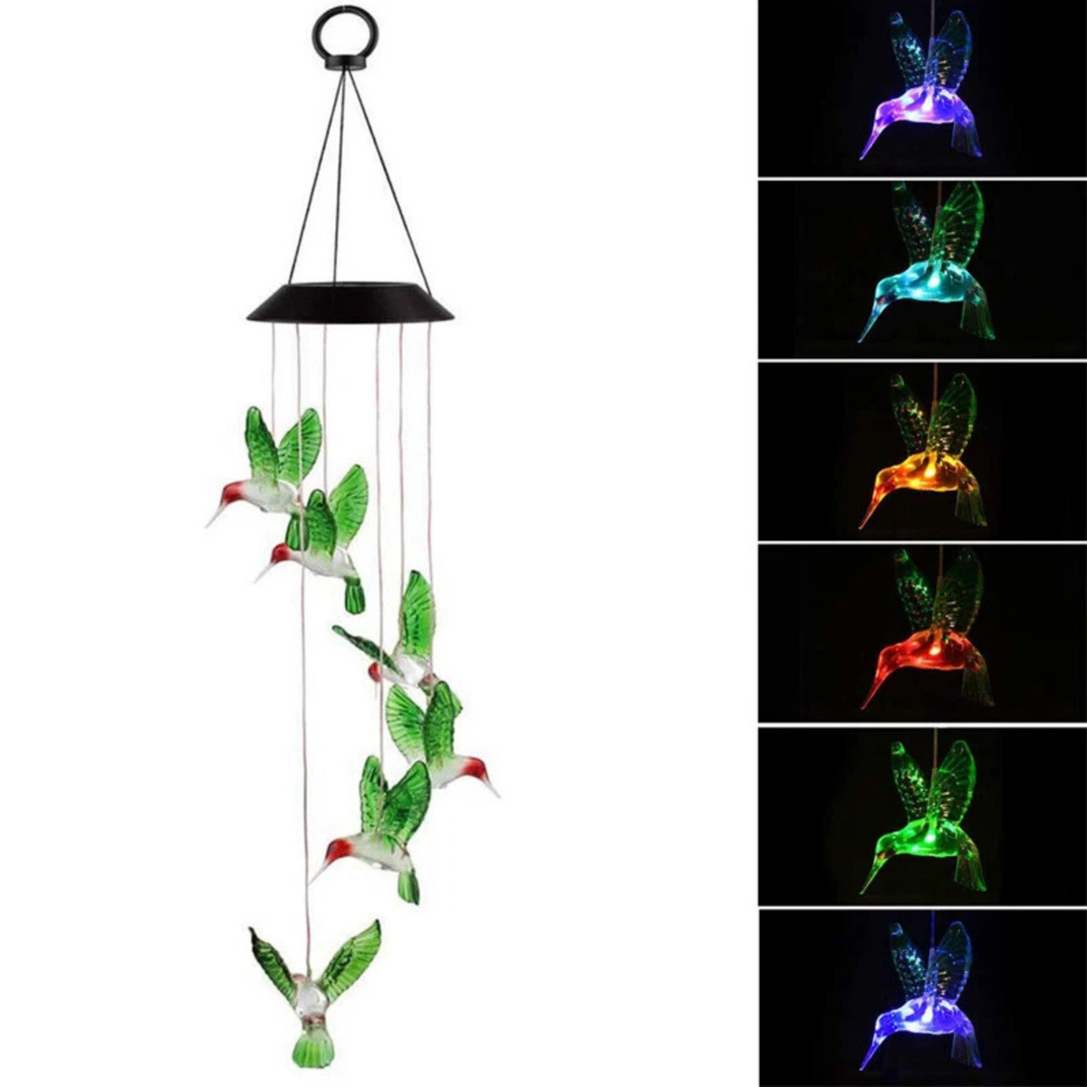 Hummingbird Solar Wind Chimes LED Hanging Garden Decor Outdoor Light Set Yard