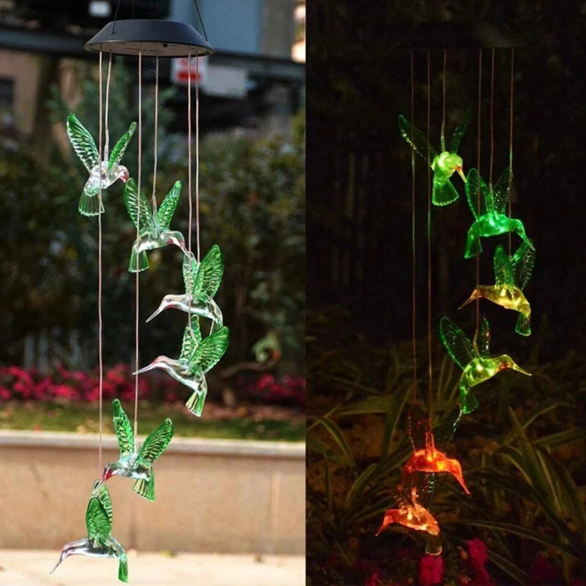 Hummingbird Solar Wind Chimes LED Hanging Garden Decor Outdoor Light Set Yard