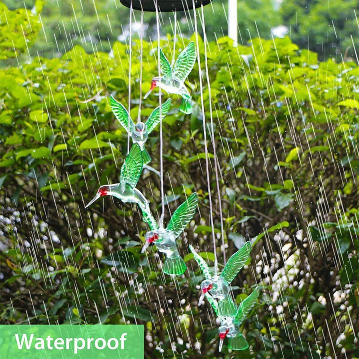 Hummingbird Solar Wind Chimes LED Hanging Garden Decor Outdoor Light Set Yard