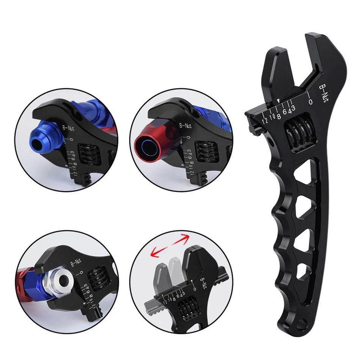 Black 3AN 12AN Adjustable Aluminium Wrench Fitting Spanner Multitool Set