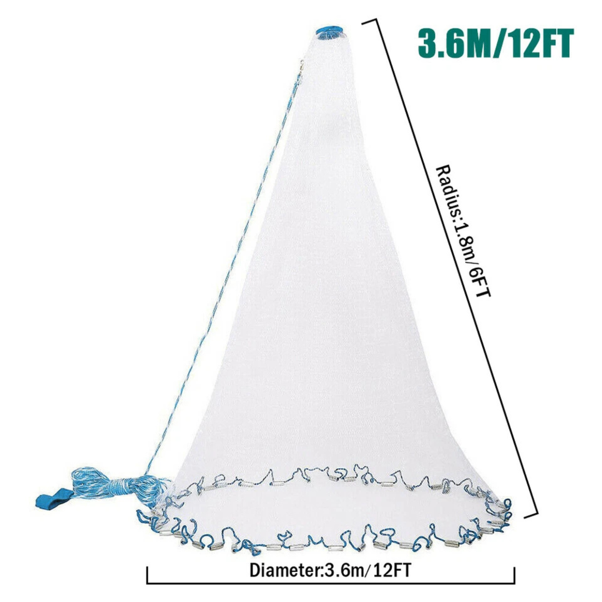 3.6M 12FT Saltwater Fishing Cast Net Nylon Hand Throw Bait Net Fishing Bait
