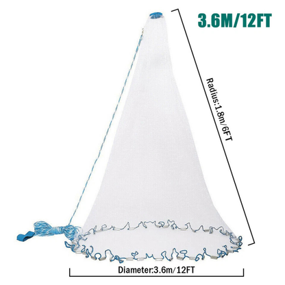 3.6M 12FT Saltwater Fishing Cast Net Nylon Hand Throw Bait Net Fishing Bait
