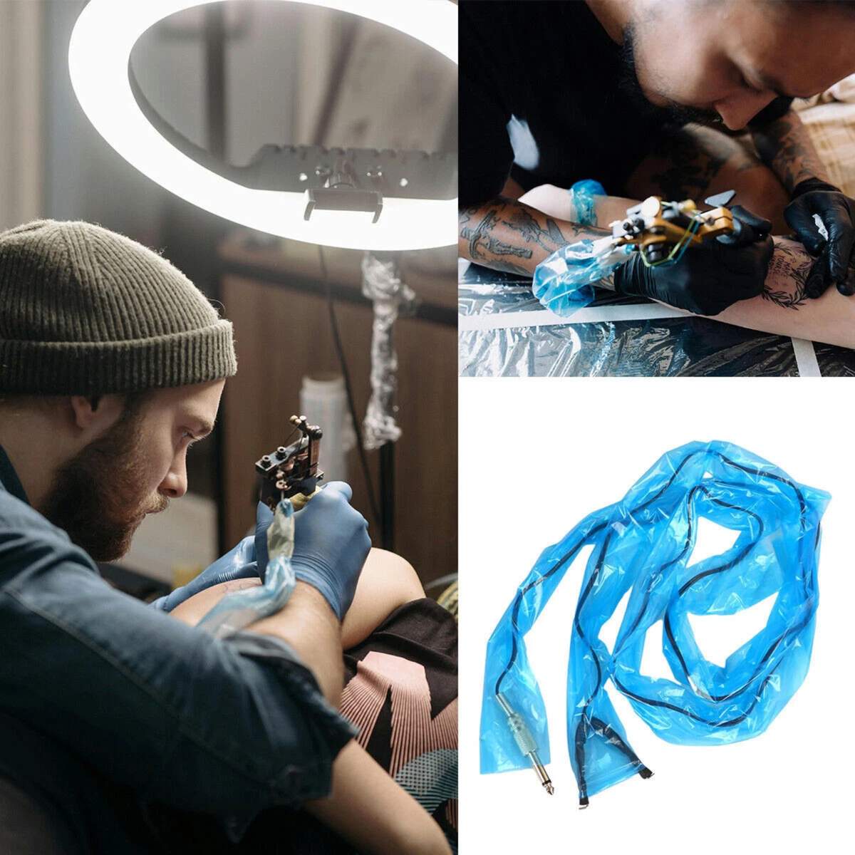 200x Disposable Tattoo Clip Cord Sleeves Blue Protective Protection Supplies
