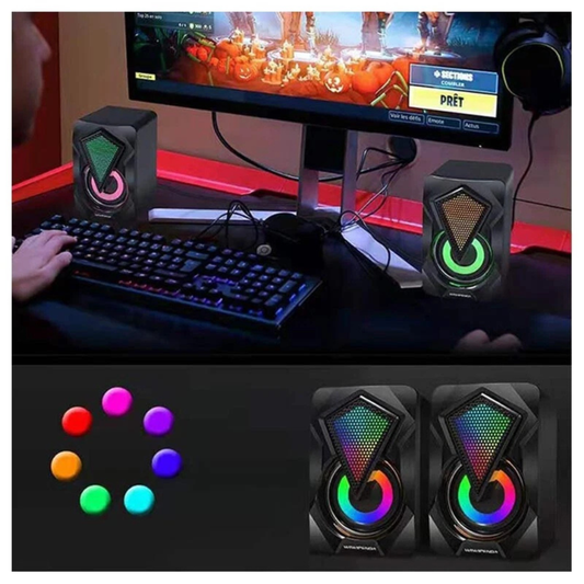 2X RGB LED Computer Speakers USB Stereo Loud Sound Gaming PC Audio System
