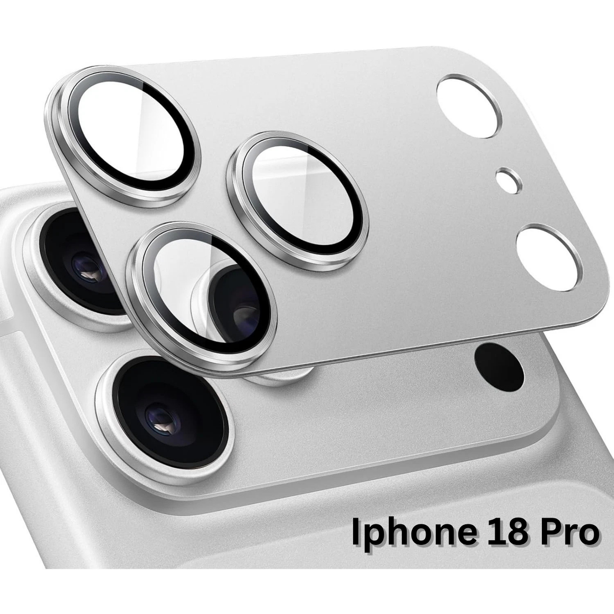 Silver iPhone 18 Pro Metal Glass Ring Camera Lens Protector Cover Guard