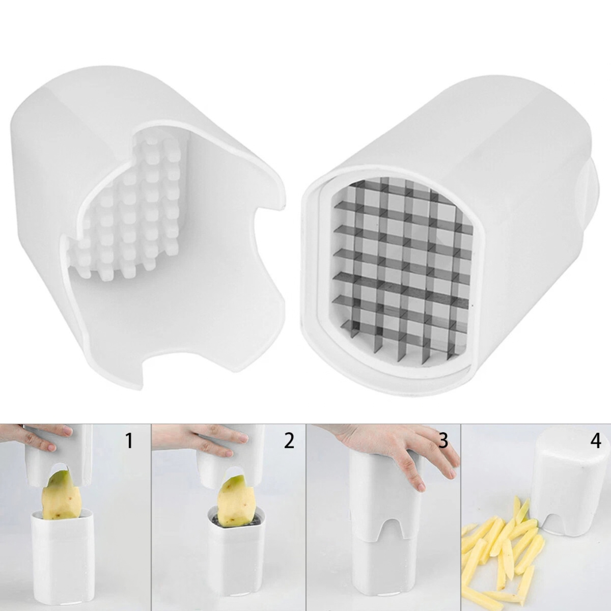 White Potato Chopper French Fry Cutter Hand Kitchen Cutting Tool Slicer Set
