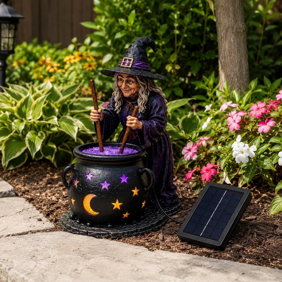 Solar Halloween Witch Garden Light Glowing Cauldron Outdoor Decoration Lamp