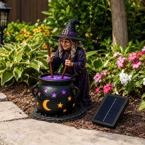 Solar Halloween Witch Garden Light Glowing Cauldron Outdoor Decoration Lamp