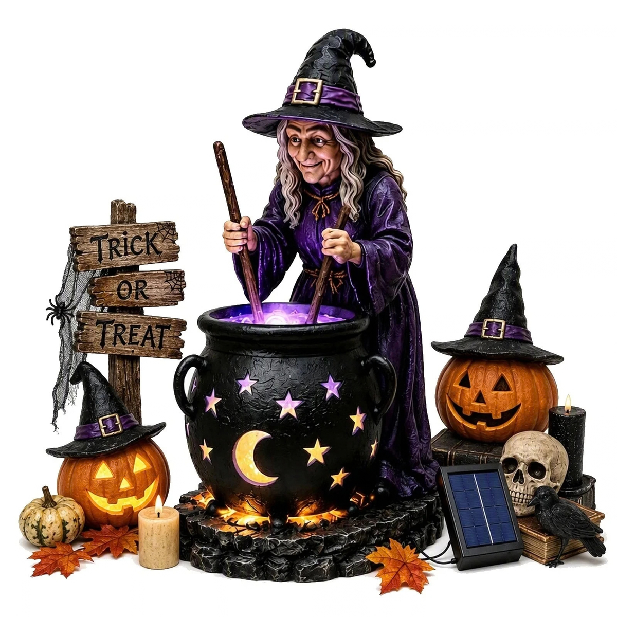 Solar Halloween Witch Garden Light Glowing Cauldron Outdoor Decoration Lamp