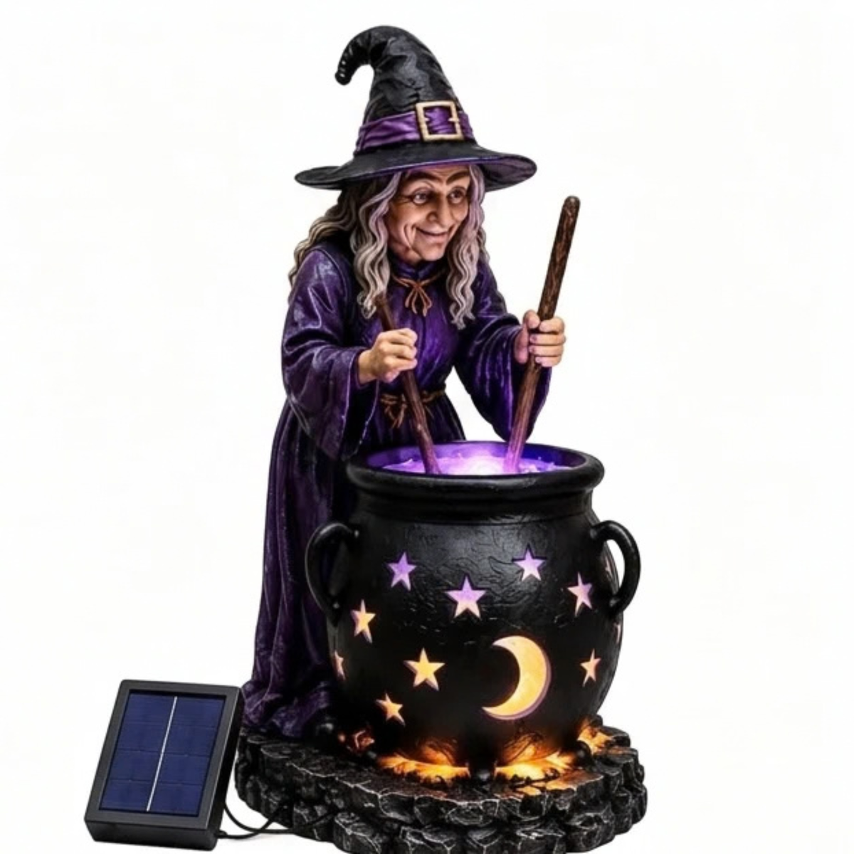 Solar Halloween Witch Garden Light Glowing Cauldron Outdoor Decoration Lamp