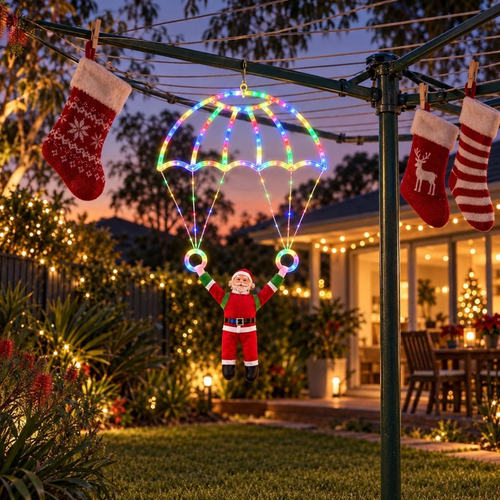 Solar Santa Parachute Christmas Lights Outdoor LED Garden Decoration Light
