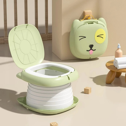 Portable Folding Potty Seat Toddler Green Toilet with 75 Disposable Bags Kit