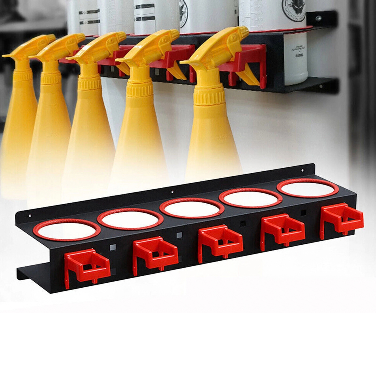 Wall Mount Spray Bottle Rack 5 Hook Garage Storage Holder Organiser Outdoor
