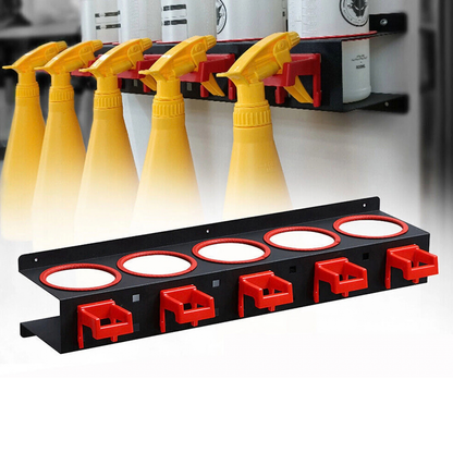 Wall Mount Spray Bottle Rack 5 Hook Garage Storage Holder Organiser Outdoor