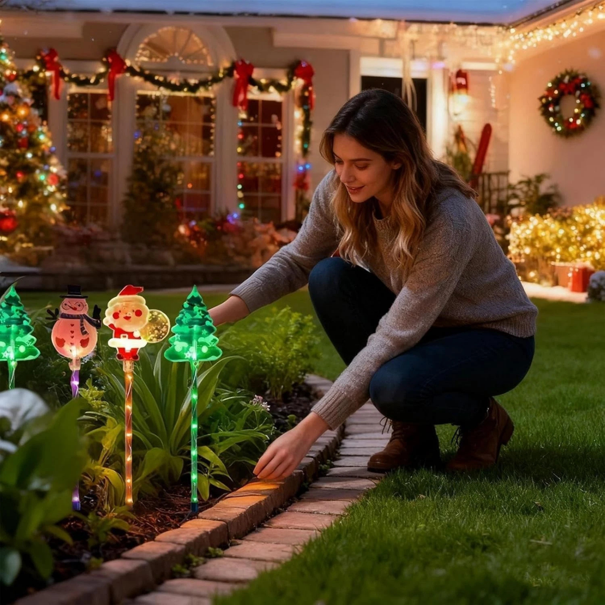 Solar Christmas Stake Lights LED Garden Decorations Outdoor Lighting #A