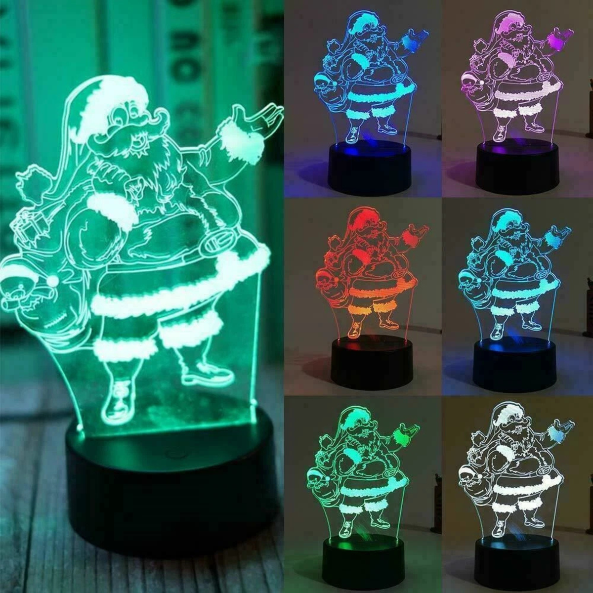 Acrylic Santa Claus 3D LED Night Light 7 Colour Changing Touch Control Lamp