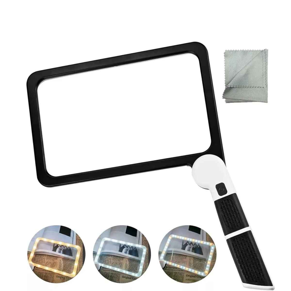 Large Rectangular LED Handheld Magnifying Glass 48 LED Lights 3 Colour Modes