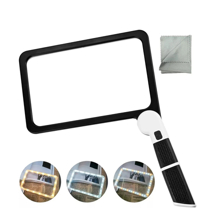 Large Rectangular LED Handheld Magnifying Glass 48 LED Lights 3 Colour Modes