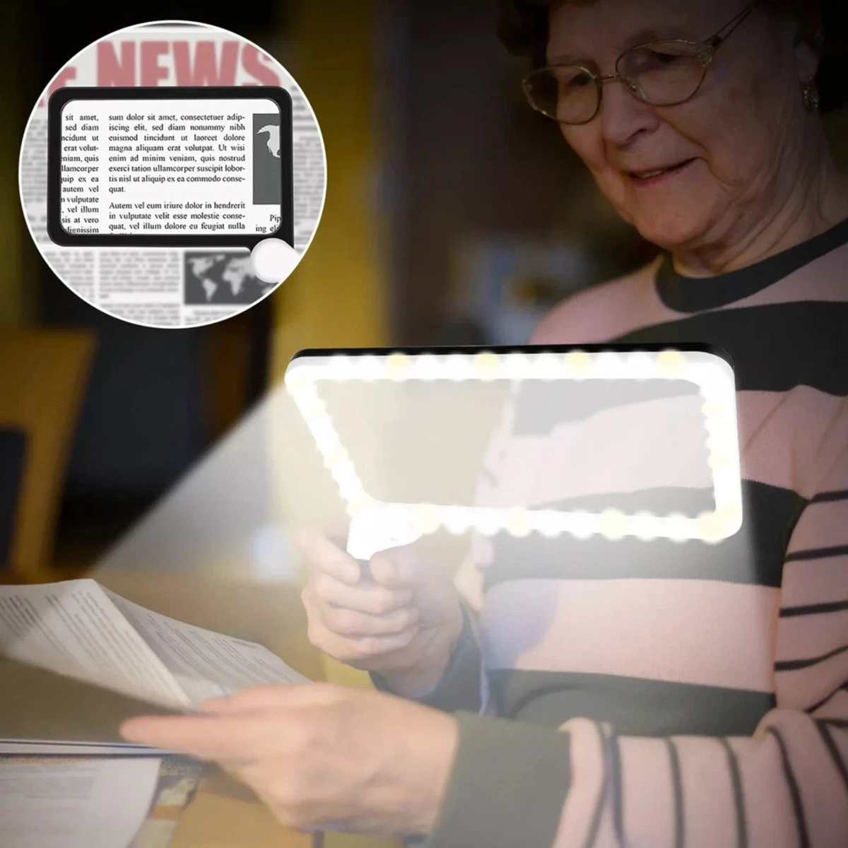Large Rectangular LED Handheld Magnifying Glass 48 LED Lights 3 Colour Modes