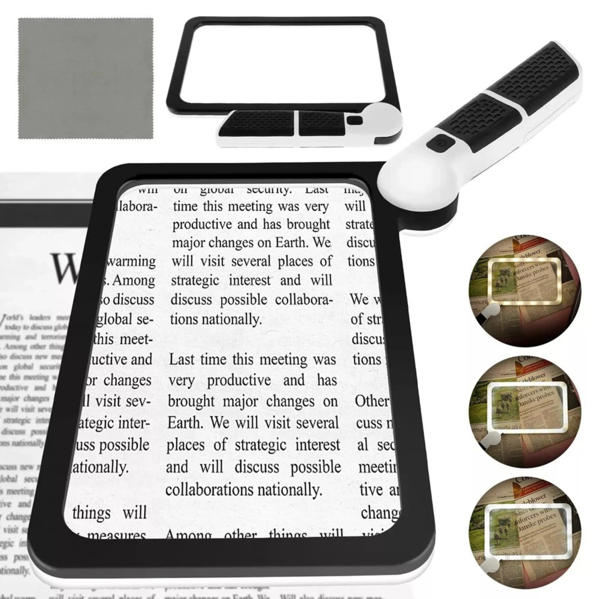 Large Rectangular LED Handheld Magnifying Glass 48 LED Lights 3 Colour Modes
