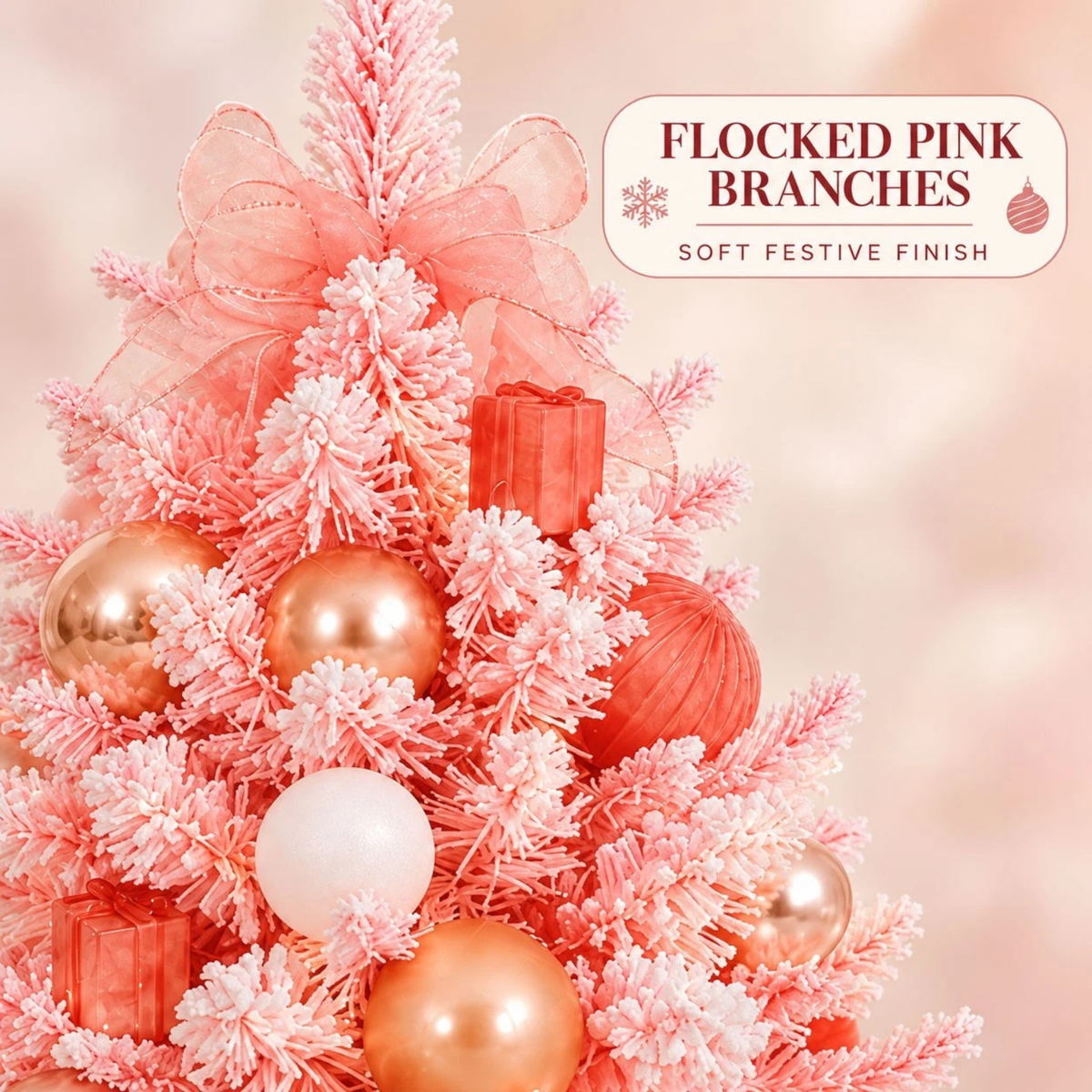 18 Inch Pink Pre Decorated Tabletop Christmas Tree 45.7cm Flocked Holiday Decor