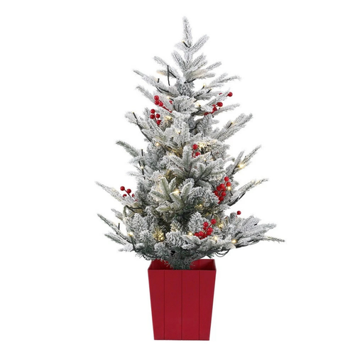 Jingle Jollys 1M Potted Christmas Tree Flocked 100 Warm White LED Lights