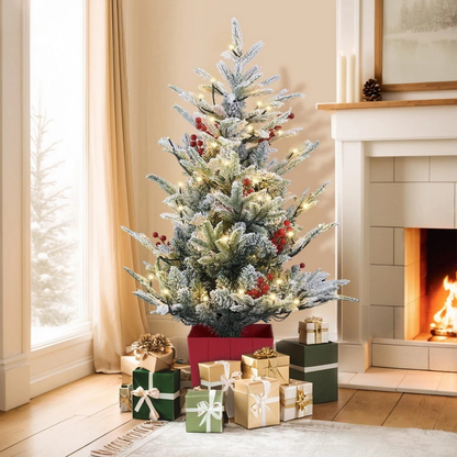 Jingle Jollys 1M Potted Christmas Tree Flocked 100 Warm White LED Lights