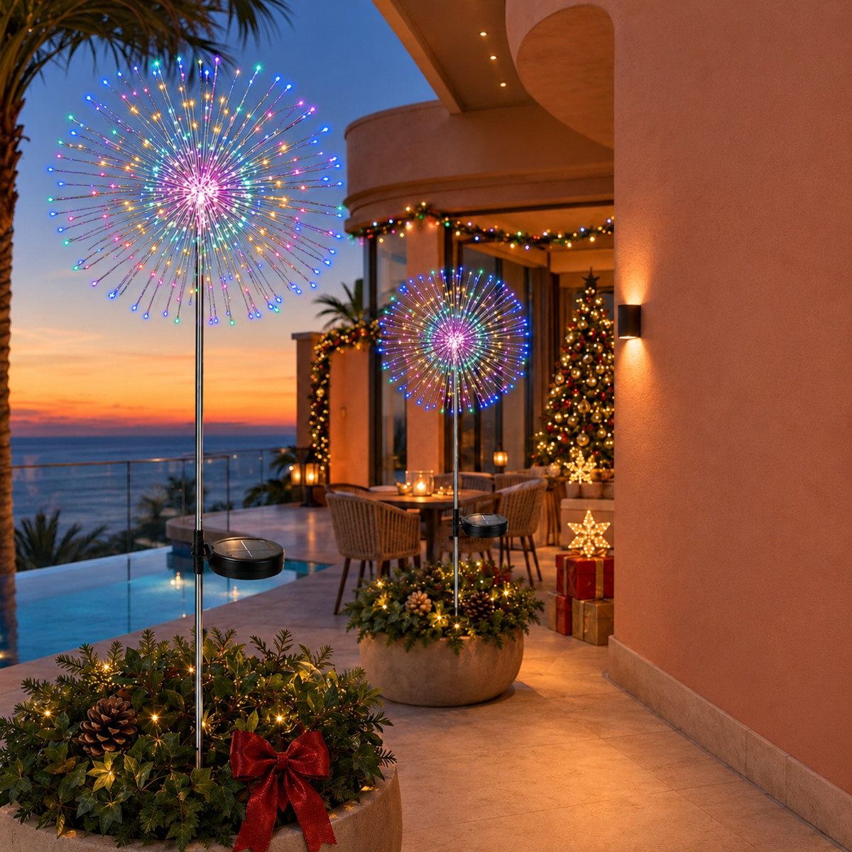 2x 150 LED Solar Firework Garden Lights Multicolour Outdoor Decoration