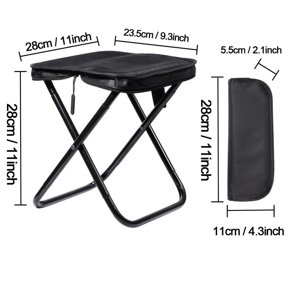 Black Portable Folding Camping Stool Lightweight Outdoor Chair Handbag Design