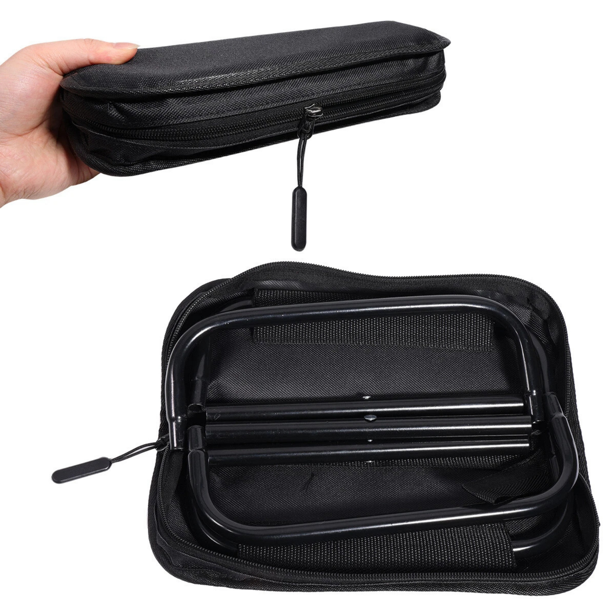 Black Portable Folding Camping Stool Lightweight Outdoor Chair Handbag Design