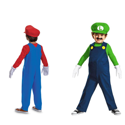 2x  Kids Super Mario Luigi Costume XL 8 to 12 Years L 5 to 7 Years Dress Up