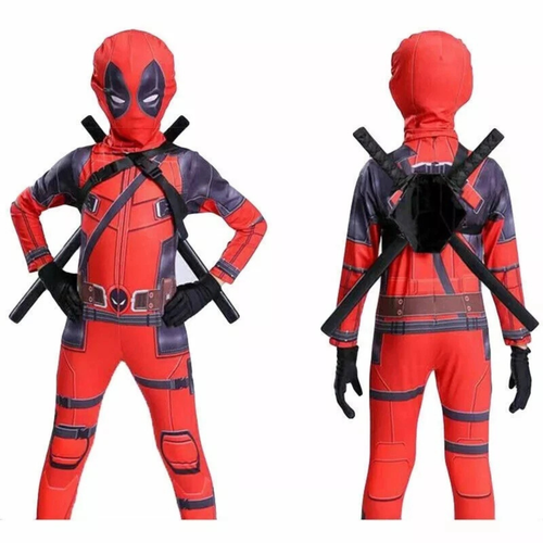 Kids Deadpool Superhero Costume Jumpsuit Accessories Suggested Height 126 to 135cm